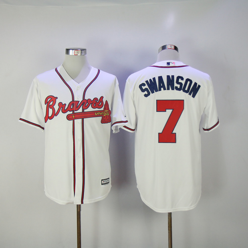 2017 MLB Atlanta Braves #7 Swanson White Game Jerseys->atlanta braves->MLB Jersey